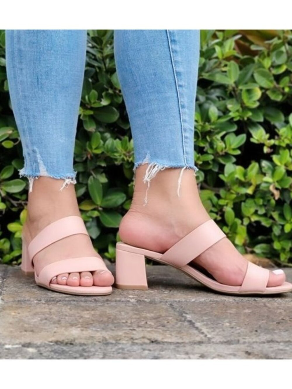 Mauve Square Sole Double Strap Chunky Heel Sandals